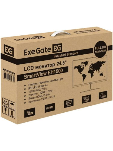 Монитор ExeGate 24.5" EH1500 SmartView черный {IPS 1920x1080 75Hz 5ms 250cd 1000:1 178/178 D-Sub HDMI} [EX297309RUS]