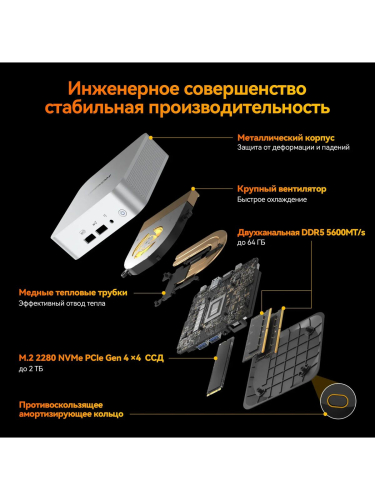 Мини-ПК Geekom A8 MAX, AMD Ryzen 7 8745HS / 16 ГБ DDR5 / 1024 ГБ SSD / AMD Radeon Graphics / Windows 11 Pro, серебристый (GMA8MAXR78745HS-161-EU)