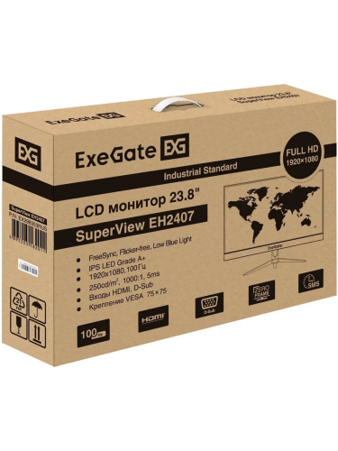 Монитор 23.8" ExeGate SuperView EH2407 черный {IPS 1920x1080 100Hz 5ms 16:9 250cd 1000:1 178/178 D-Sub HDMI VESA} [EX298353RUS]