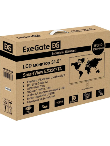 Монитор ExeGate 31.5" ES3207A SmartView {IPS 2560x1440@75hz 1ms 16:9 300cd 1000:1 178/178 HDMI DisplayPort USB speakers HAS VESA} [EX299474RUS]