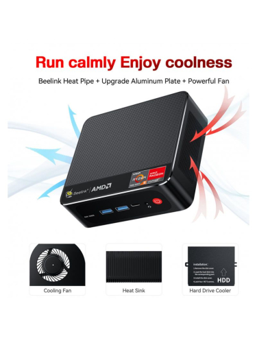 Мини-ПК Beelink SER5, AMD Ryzen 5 5500U/16 ГБ DDR4/500 ГБ SSD/AMD Radeon Graphics/Без ОС, черный (BL/SER5/5500U/16G/500G/2,5G*1/Black)