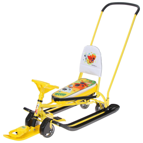 Снегокат с колёсами «Тимка спорт 6 «Ми-ми-мишки жёлтый», с родительской ручкой, со спинкой и ремнём безопасности, цвет жёлтый