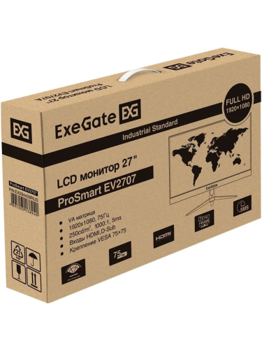 Монитор ExeGate 27" EZ2700 ProSmart (IPS 1920x1080 75Hz 5ms 16:9 250cd 1000:1 178/178 D-Sub HDMI Flicker-free VESA} [EX299035RUS]