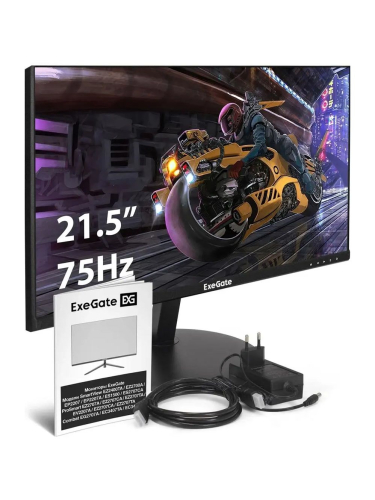 Монитор 21.5" ExeGate EP2207A SmartView черный {IPS LED Grade A+, FHD, 1920x1080 75hz 5ms 16:9 250cd 1000:1 178/178 D-Sub HDMI DisplayPort Speakers VESA регулировка наклона экрана} [EX295590RUS]