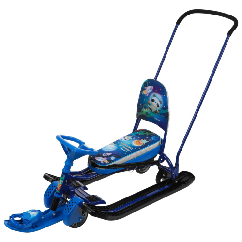 Снегокат с колёсами «Тимка спорт 6 Космический», ТС6-М/К, с родительской ручкой, со спинкой и ремнём безопасности