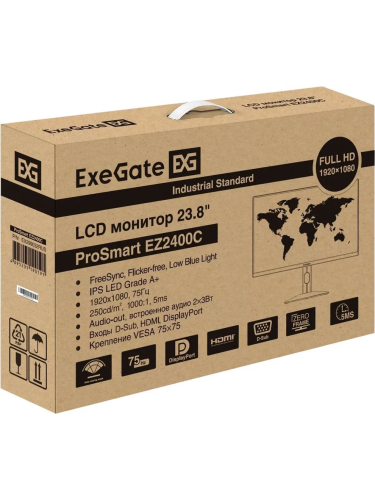 Монитор 23.8" ExeGate ProSmart EZ2400C {IPS 1920x1080 75Hz 3-5ms 16:9 250cd 1000:1 D-Sub, HDMI DisplayPort USB Speakers audio-out Pivot} [EX299032RUS]