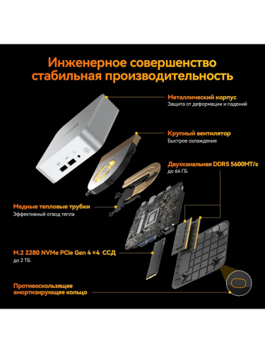 Мини-ПК Geekom A8, AMD Ryzen 9 8945HS / 32 ГБ DDR5 / 1024 ГБ SSD / AMD Radeon Graphics / Windows 11 Pro, серебристый (GMA8R98945HS-321-EU)