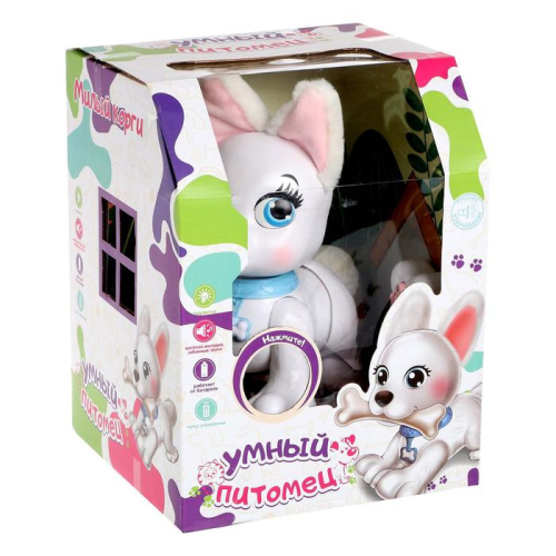 Робот-собака «Милый корги», радиоуправляемый, световые и звуковые эффекты, работает от аккумулятора, цвет белый