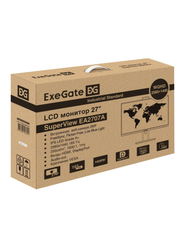 Монитор ExeGate 27" SuperView EA2707A {IPS 2560x1440 165Hz 1ms 16:9 250cd 1000:1 178/178 2xHDMI2.0 DisplayPort USB WebCam} [EX300309RUS]