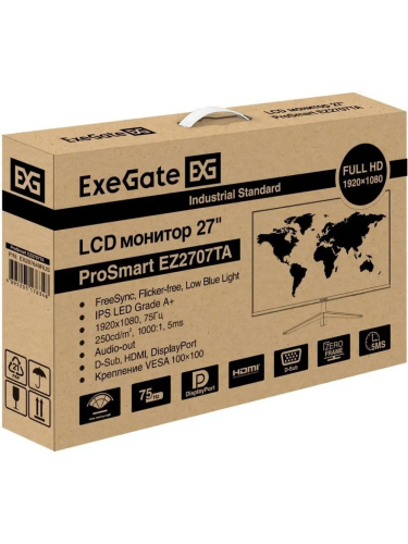 Монитор ExeGate 27" EZ2707TA ProSmart {IPS 1920x1080 75Hz 5ms 250cd 1000:1 178/178 D-Sub HDMI DisplayPort VESA} [EX297649RUS]