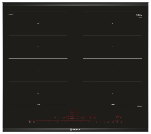 Индукционная варочная панель Bosch PXX675DC1E, цвет панели черный, цвет рамки серебристый