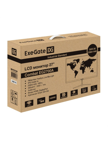 Монитор 27" ExeGate Combat EG2700A {IPS 2560x1440 165Hz 1ms 16:9 300cd 1000:1 178/178 HDMI DisplayPort VESA} [EX297305RUS]