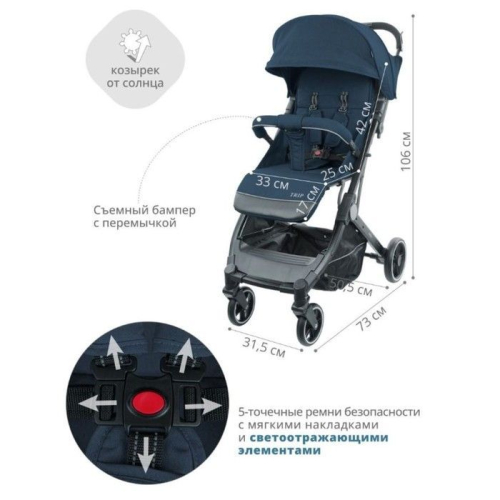 Коляска прогулочная Indigo TRIP, цвет синий