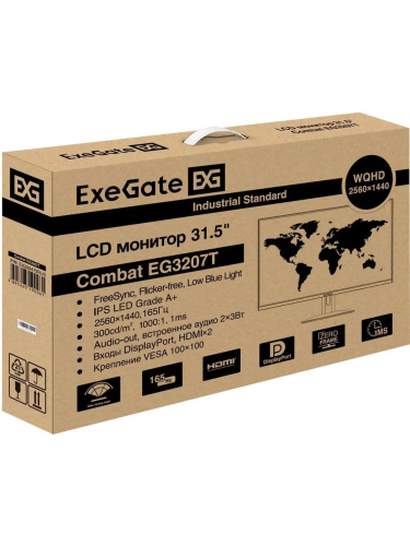 Монитор ExeGate 31.5" EG3207T Combat {IPS 2560x1440@165Hz 1ms 300cd 1000:1 178/178 2xHDMI2.0 DisplayPort USB speakers VESA} [EX299472RUS]