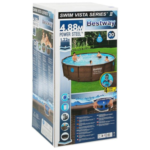 Бассейн каркасный Power Steel, 488 х 122 см, фильтр-насос, тент, лестница, 56725 Bestway