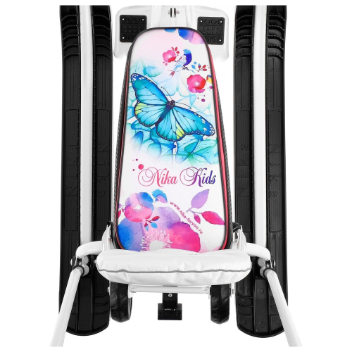 Снегокат с колёсами «Тимка спорт 6 Бабочки», ТС6, с родительской ручкой, со спинкой и ремнём безопасности, цвет чёрный/белый/розовый