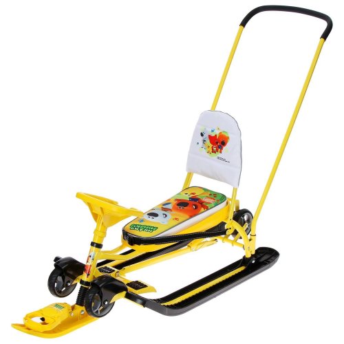 Снегокат с колёсами «Тимка спорт 6 «Ми-ми-мишки жёлтый», с родительской ручкой, со спинкой и ремнём безопасности, цвет жёлтый