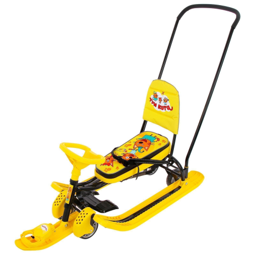 Снегокат с колёсами «Тимка спорт 6 Три кота», ТС6/ТК, с родительской ручкой, со спинкой и ремнём безопасности