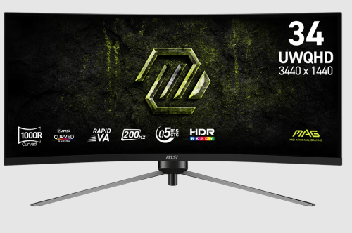 Монитор MSI 34" MAG 345CQRF E20 1000R, 21:9, VA, UWQHD, 0,5ms, 300cd, 200Hz, HDMI, DP, HAS