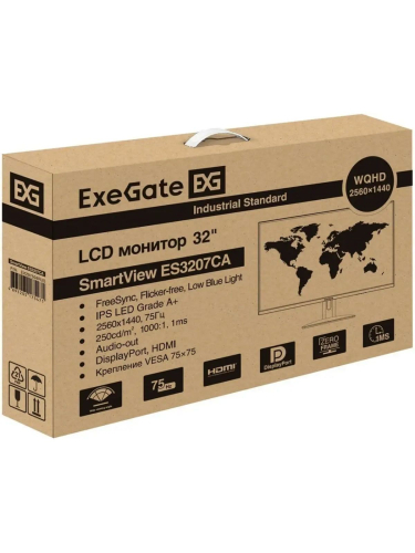 Монитор ExeGate 31.5" ES3207CA SmartView {IPS 2560x1440 75Hz 1ms 250cd 1000:1 178/178 HDMI DisplayPort USB VESA} [EX297504RUS]