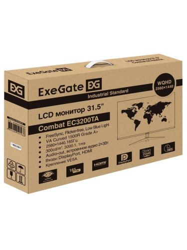 Монитор ExeGate 31.5" Combat EC3200TA {VA Curved 2560x1440 165Hz 1ms 16:9 300cd 3500:1 178/178 HDMI2.0 2xDisplayPort Speakers RGB-подсветка} [EX299470RUS]