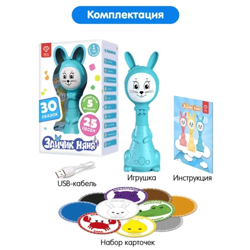 Игрушка интерактивная BertToys Зайчик Няня, Голубой