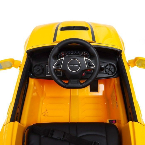 Электромобиль CHEVROLET CAMARO 2SS, EVA колеса, кожаное сидение, цвет жёлтый