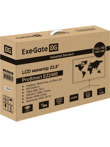 Монитор 23.8" ExeGate ProSmart EZ2400 {IPS 1920x1080 75hz 3-5ms 16:9 250cd 1000:1 178/178 D-Sub HDMI FreeSync Flicker-free VESA}[EX299031RUS]