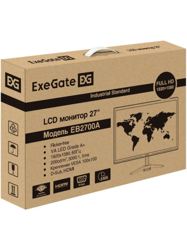 Монитор ExeGate 27" EB2700A черный {VA 1920x1080 75Hz 8ms 16:9 200cd 3000:1 178/178 D-Sub HDMI VESA регулировка накл} [EX297312RUS]