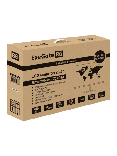 Монитор ExeGate 23.8" SmartView EZ2400A {IPS 1920x1080 100Hz 5ms 16:9 250cd 1500:1 178/178 D-Sub HDMI DisplayPort audio-out VESA}[EX300420RUS]