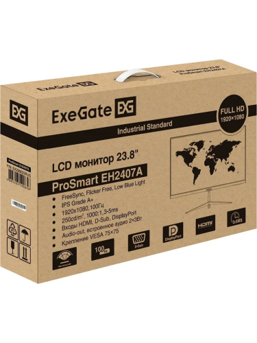Монитор 23.8" ExeGate ProSmart EH2407A {IPS 1920x1080 100Hz 3-5ms 16:9 250cd 1000:1 178/178 D-Sub HDMI2.0 DisplayPort 2x3W VESA} [EX299033RUS]
