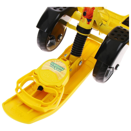 Снегокат с колёсами «Тимка спорт 6 «Ми-ми-мишки жёлтый», с родительской ручкой, со спинкой и ремнём безопасности, цвет жёлтый