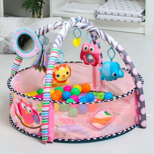 Развивающий коврик «Совушка», бортик, с дугами, подушка, 30 цв. шаров, р - р 90х55х0,5 см.