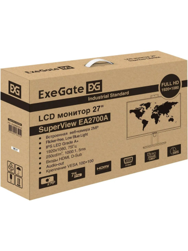 Монитор ExeGate 27" EA2700A SuperView {IPS 1920x1080 75Hz 5ms 16:9 250cd 1000:1 178/178 D-Sub HDMI webcam AudioOut} [EX298881RUS]