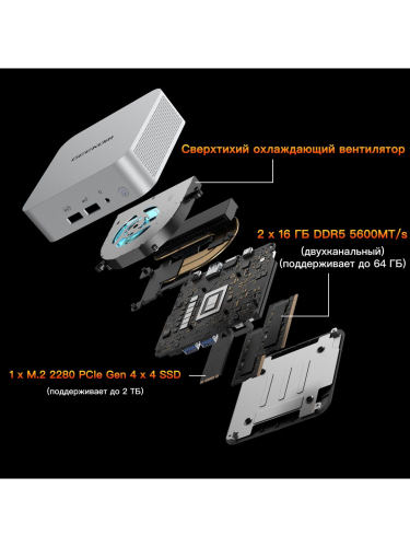 Мини-ПК Geekom A7 MAX, AMD Ryzen 9 7940HS / 16 ГБ DDR5 / 1024 ГБ SSD / AMD Radeon Graphics / Windows 11 Pro, серебристый (GMA7MAXR97940HS-161-EU)