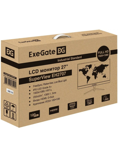 Монитор ExeGate 27" EH2707 SuperView {IPS 1920x1080 100hz 5ms 16:9 250cd 1300:1 178/178 D-Sub HDMI VESA} [EX298355RUS]