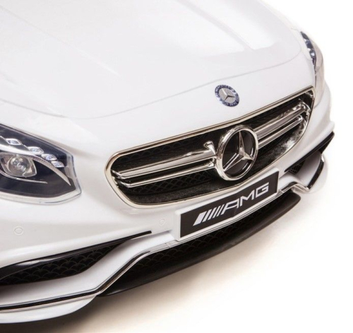 Электромобиль MERCEDES-BENZ S63 AMG, EVA колёса, кожаное сидение, цвет белый глянец
