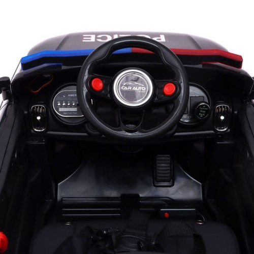 Электромобиль POLICE, EVA колеса, кожаное сидение, громкоговоритель, цвет чёрный глянец