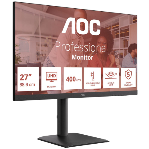 Монитор 27" AOC U27E4CV IPS, 3840x2160, 60Hz, 4 ms, Black