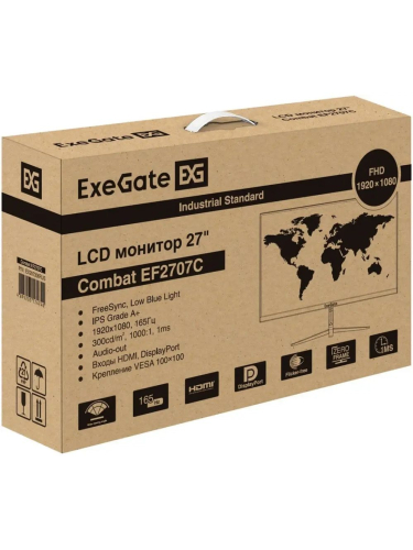 Монитор ExeGate 27" Combat EF2707C {IPS 1920x1080 165Hz 1ms 16:9 300cd 1000:1 178/178 HDMI DisplayPort} [EX297306RUS]