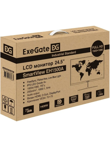 Монитор ExeGate 24.5" EH1500A SmartView черный {IPS 1920x1080 75Hz 5ms 250cd 1000:1 178/178 D-Sub HDMI DisplayPort} [EX297308RUS]