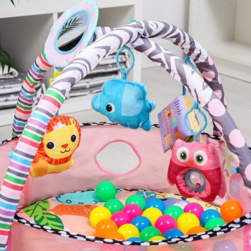 Развивающий коврик «Совушка», бортик, с дугами, подушка, 30 цв. шаров, р - р 90х55х0,5 см.